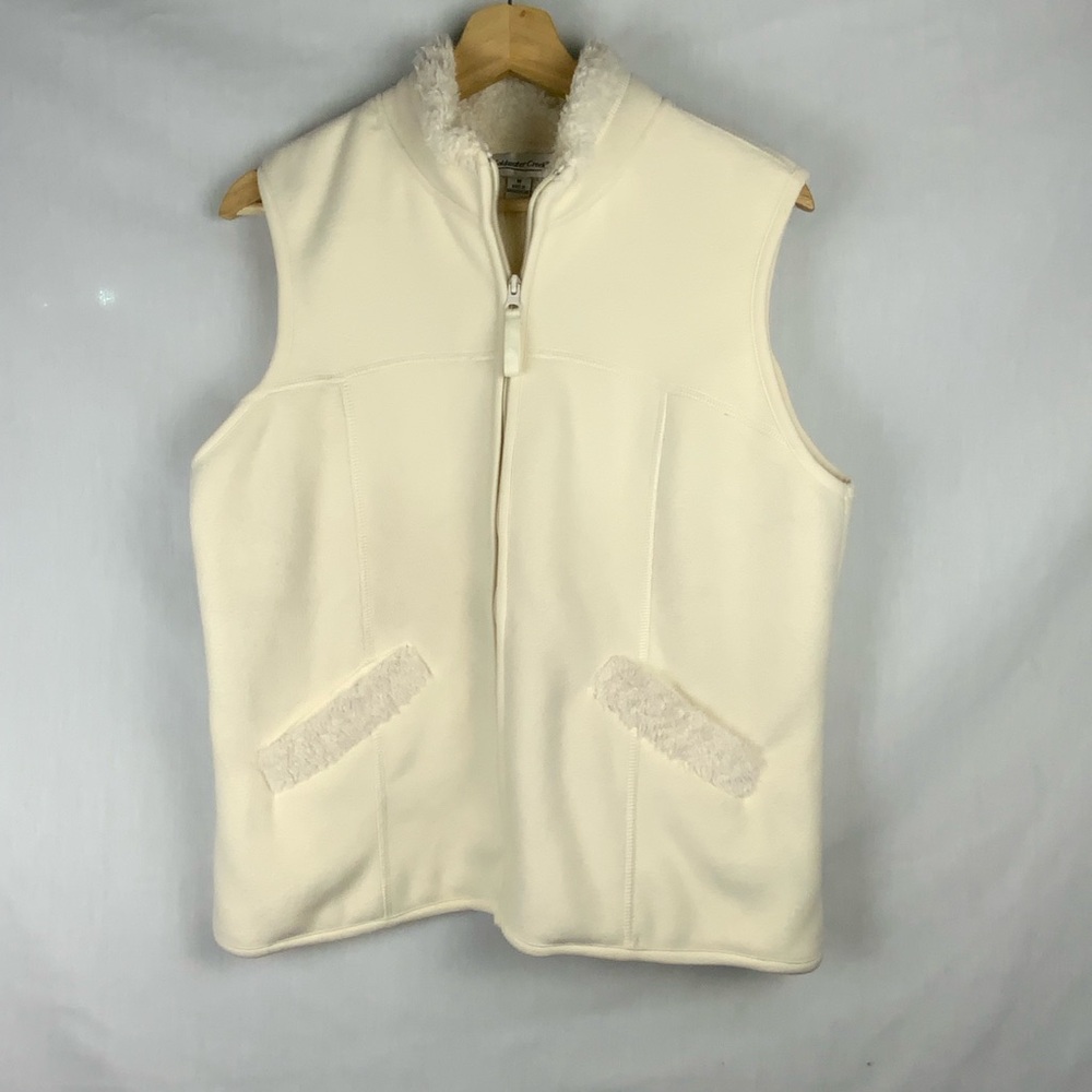 Coldwater Creek Cream Fleece Vest Faux Fur Full Zip Women’s Size Medium Layering